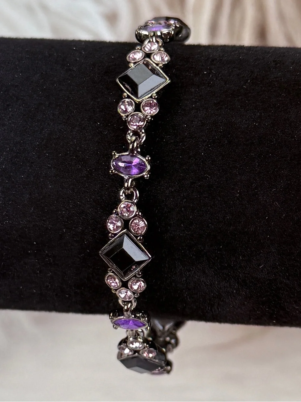 Elegant Black Gunmetal Pink Purple Crystal Bracelet